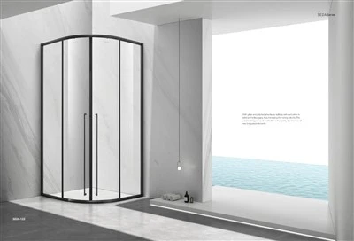 Douche à porte coulissante en éventail/en secteur à poignée longue pour salle de bain