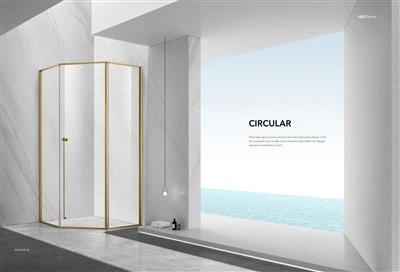 Salle de douche en acier inoxydable avec cadre doré