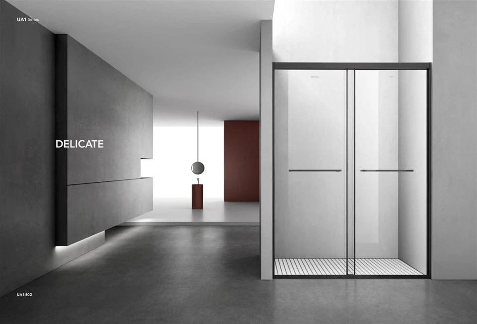 Deux portes de douche coulissantes en acier inoxydable avec une salle de douche